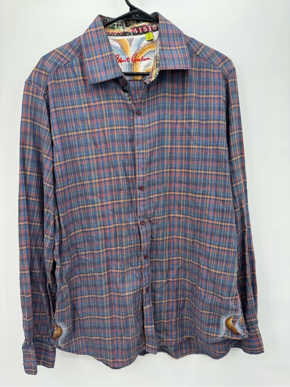 Robert Graham 100% Cotton Plaid Embroidered Button-Down Shirt Sz L